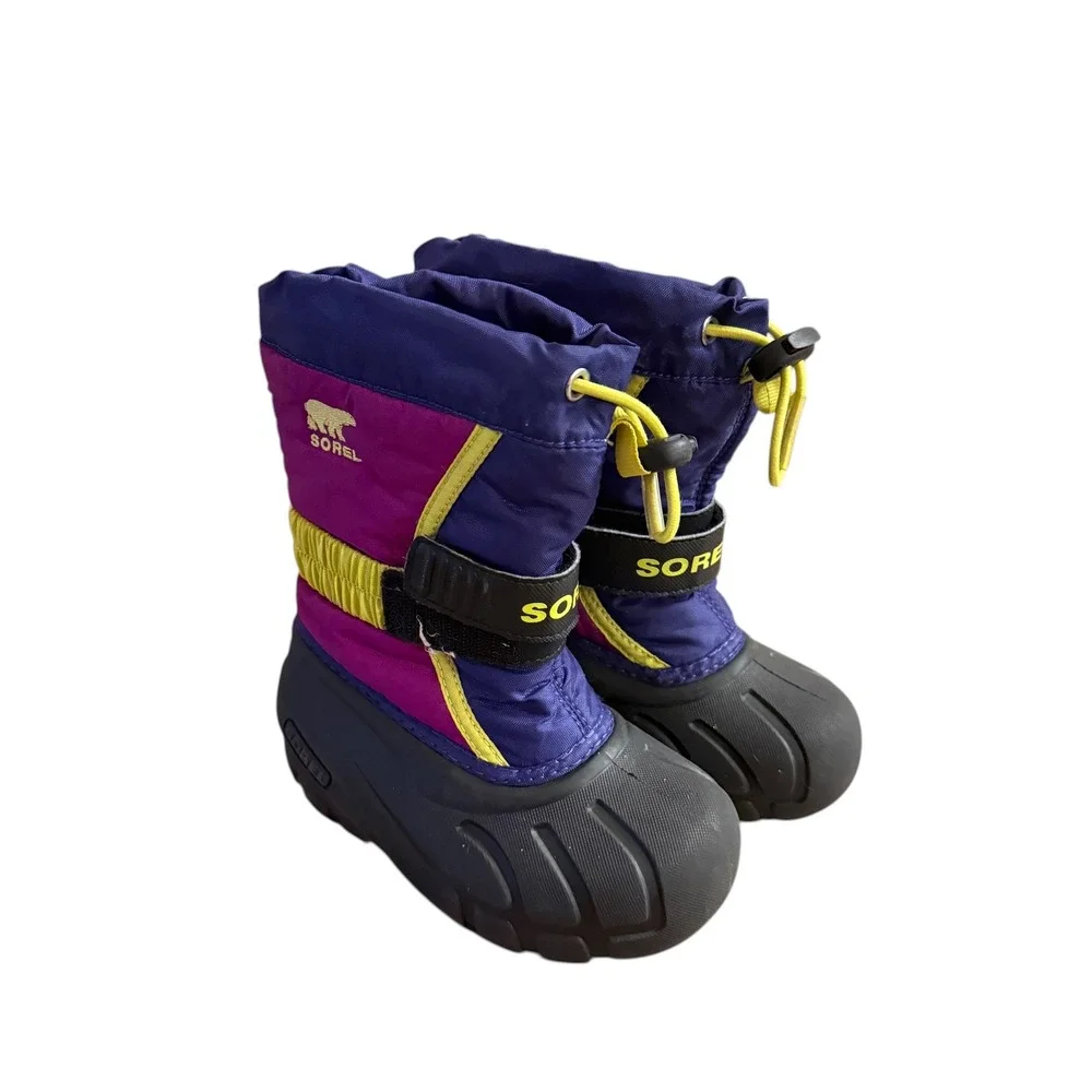 Sorel Toddler Snow Commander Boots Purple Pink Yellow NC1885-484 Size 9 Toddler